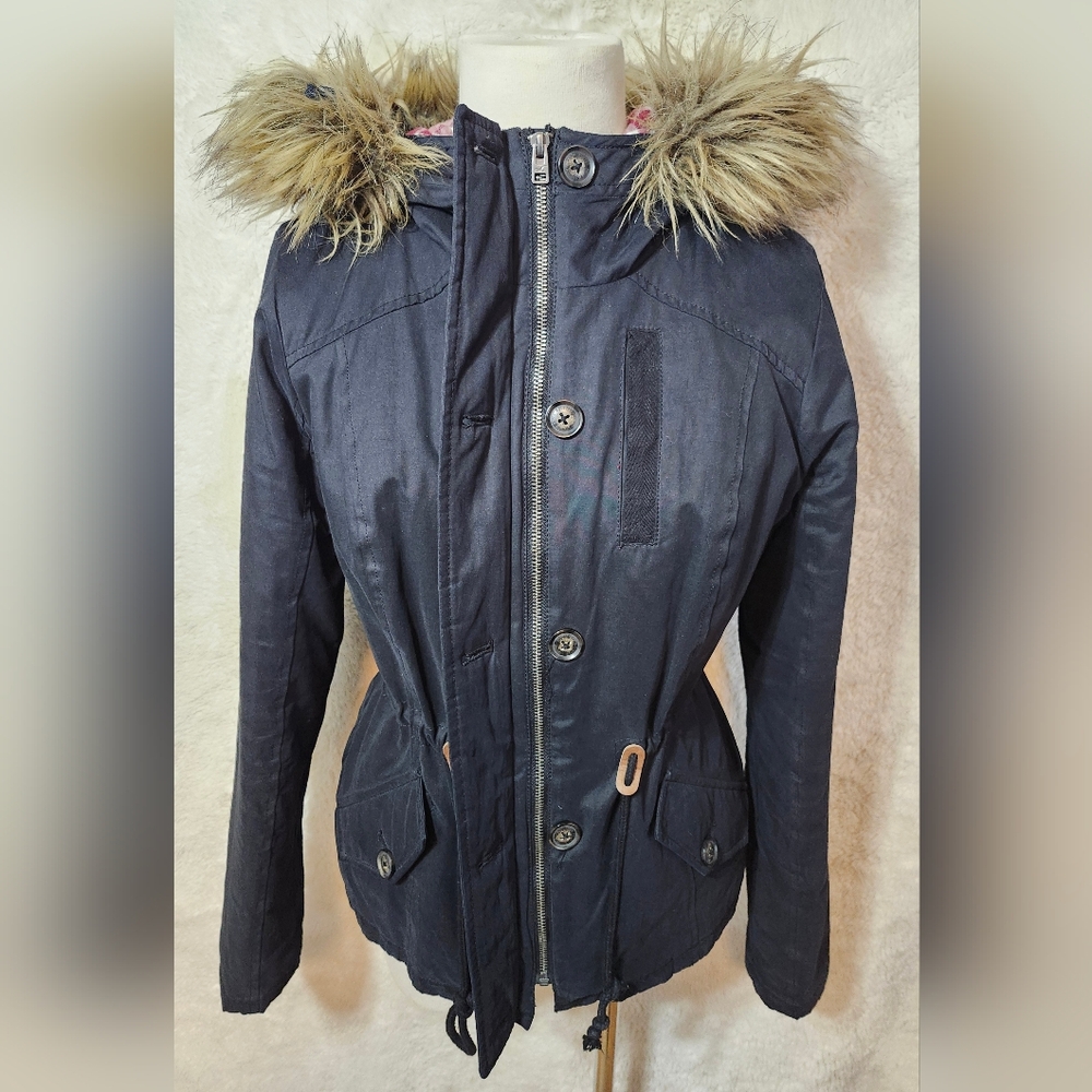 Hollister Ladies Junior M Parka Removable Hood Plaid Lining Winter Jacket
